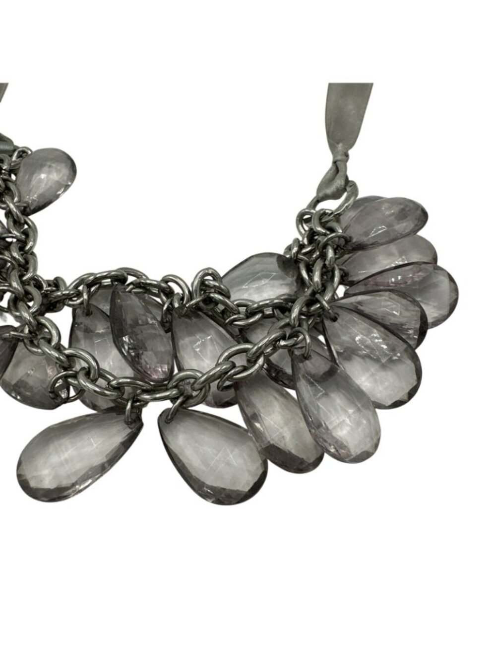 Bib Necklace Crystal Faceted Teardrop Beads Ribbon Chain Adjustable Tie Closure - Picture 3 of 3